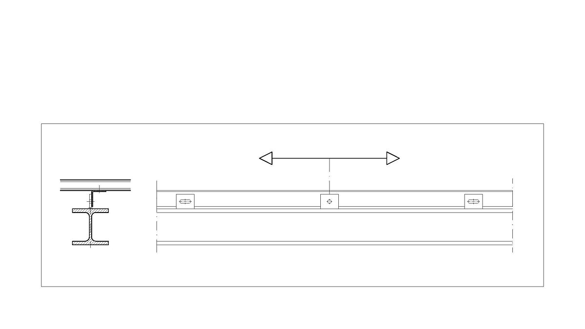 Hinweis der Radaktion:Symbolbild - In der Mitte ist das im Text erwähnte Festlager zu sehen. Links und rechts, die Gleitlager. Mit der Verschraubung im Rundloch (in der Mitte) wird bewirkt, dass sich die Konstruktion beidseitig gleich stark ausdehnen kann. Somit reduziert sich die Gesamt-Längenausdehnung auf zweimal 50 Prozent.