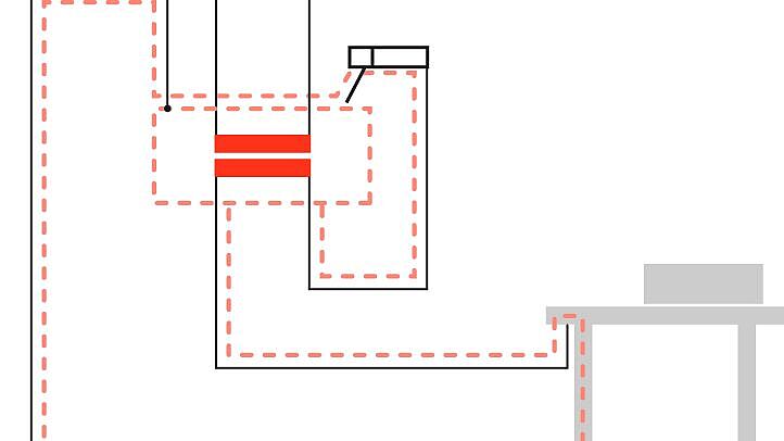 Skizze 3: Schutzleiterunterbrechung: Elektrodenhalter liegt unisoliert auf dem Schweissgerät.
