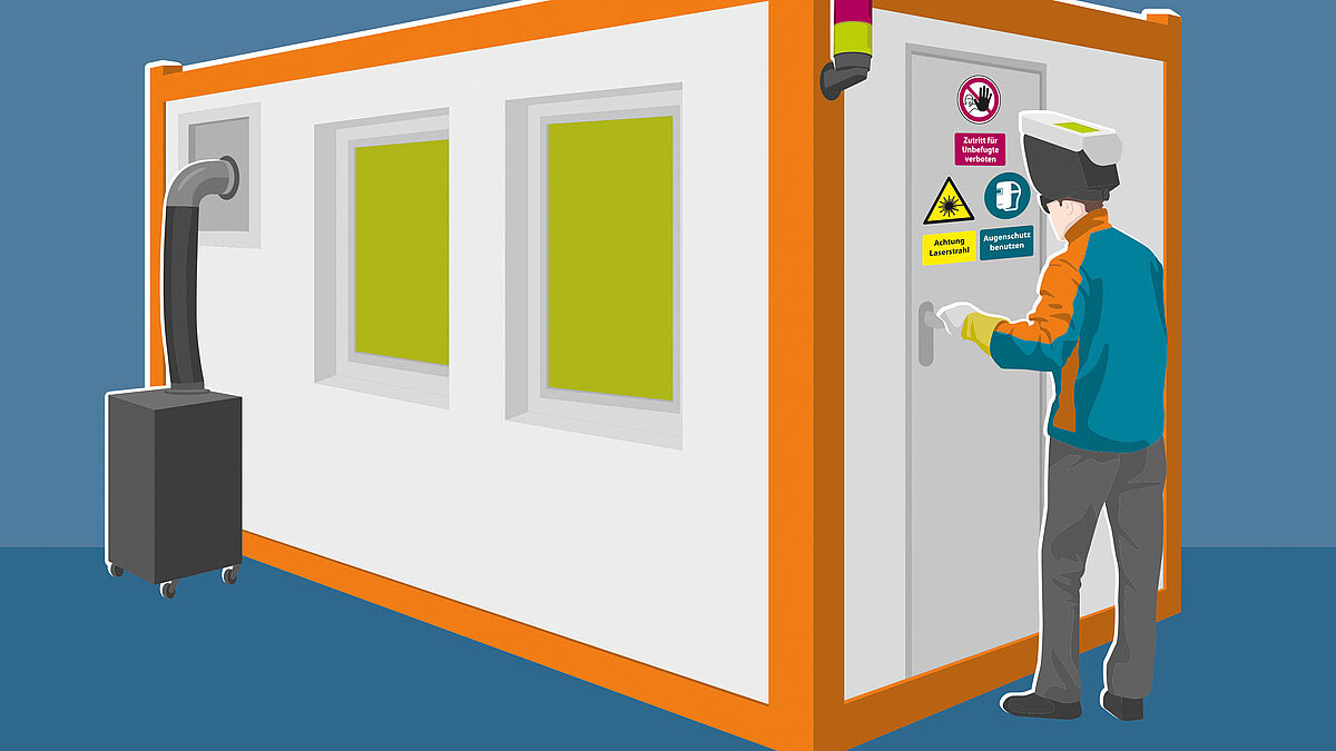 Der Laser darf nur in einem geschlossenen und gekennzeichneten Überwachungsbereich betrieben werden. Grafik: SUVA